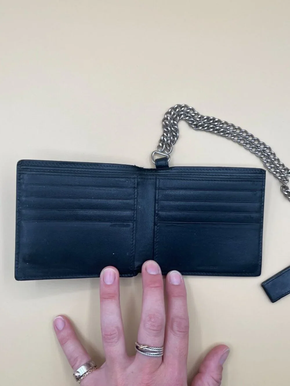 CELINE Bi-Fold Wallet with Chain Black Calfskin Silver 10C693BLX.38SI + Cards